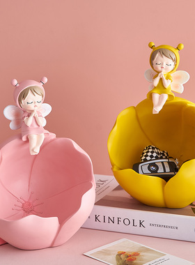 可爱女孩进门f玄关钥匙收纳摆件创意客厅茶几电视柜家居饰品少女