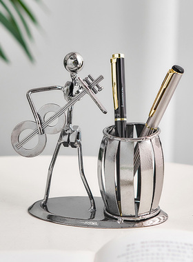 创意笔筒摆件怀旧复古办公室客厅桌面艺术感高级轻U奢高档装饰礼
