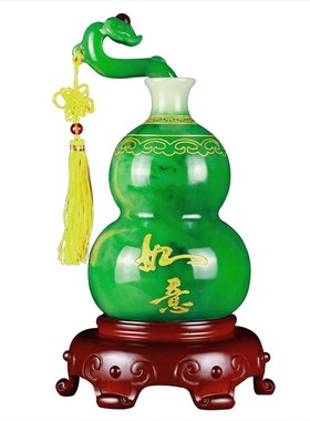 仿玉葫芦花瓶摆件红黄q绿色家居饰品现代中式客厅电视柜办公摆设