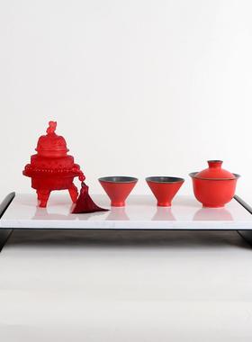新中式样板间香炉组合摆件客厅书房桌面软装饰品茶室博古架工艺品