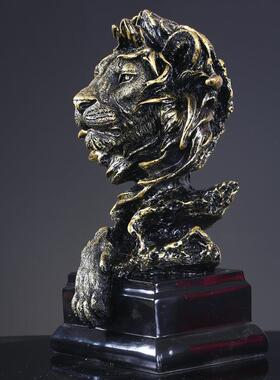 树脂狮子头雕像家居装饰品办公室送礼摆设动物狮子头树脂工艺摆件