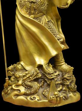 宏达 黄铜大版旗袍关公像 武财神关二爷 玄关装饰铜器摆件