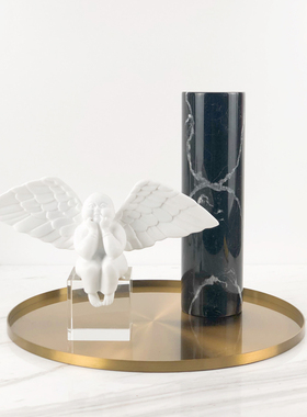 现代简约欧式轻奢金属圆形托盘金色黑G色摆件样板房售楼处软装饰