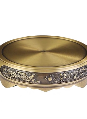 黄铜仿古雕花圆形m底座中式田园山水香炉底座家用工艺品底托