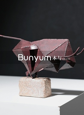 现代新中式d金属动物斗牛摆件客厅玄关家居样板房间售楼处软装饰