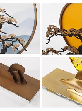 新中式创意亚克力禅意山水铁艺摆件客厅玄关酒店样板间软装饰品