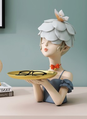 轻奢女孩玄关钥匙收纳摆件门口托盘客厅电视P柜家居饰品生日礼物