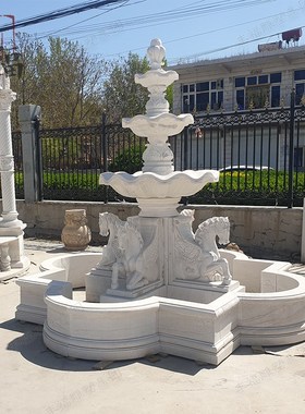 石材马喷泉 大理l石户外景观流水喷泉 欧式石雕动物水景喷泉