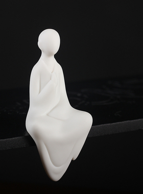 禅意白瓷摆件人物新中式小和尚陶瓷盆景鱼K缸装饰家居玄关国风摆