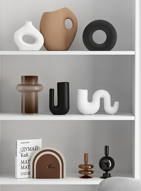 现代北欧艺术软装饰品摆t件家居客厅高级感酒柜电视柜大地色摆设