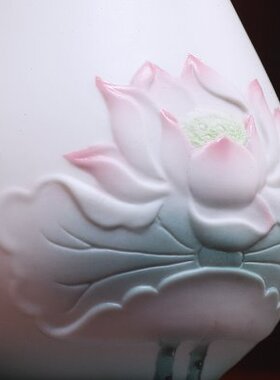 戴玉堂陶瓷莲花花瓶摆件新中式瓷器装饰品观音供佛插花瓶净瓶一对