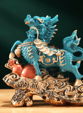 仿纯铜招财火麒麟摆件一对工艺品办公室家居客厅店V铺开业送礼礼