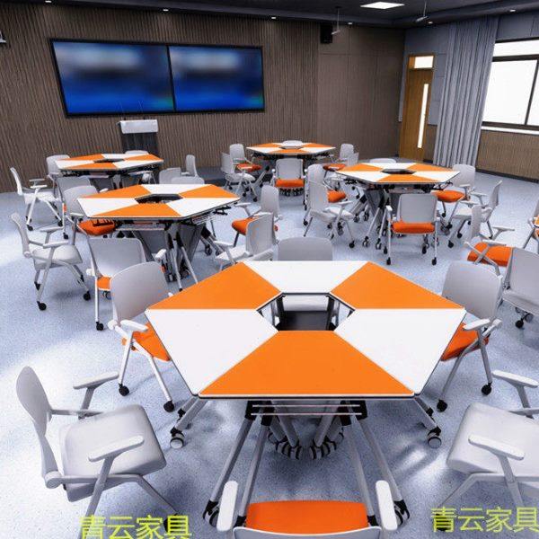 六边形折叠培训机构桌椅可移动会议桌智慧教室桌椅学生拼接组合桌,淘宝优惠券,粉丝福利购,淘宝优惠卷