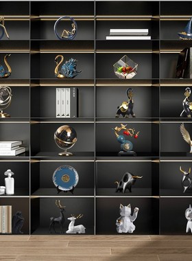 新中式轻奢高档家居m装饰品摆件客厅办公室展示柜博古架软装工艺