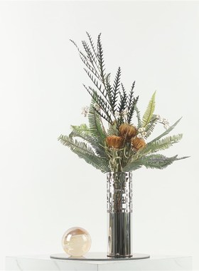 新中式金属花瓶花艺摆件售楼样板间D客厅酒店家居客厅花器装饰摆