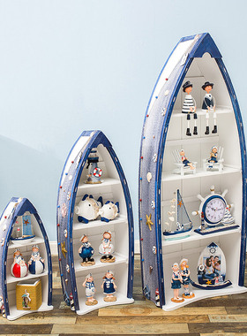 地中海船柜 客厅m装饰品摆件海洋风船型收纳柜家居装饰木质摆设