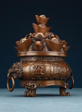 开盖聚宝盆摆件紫铜元宝聚宝盆存钱罐家用客厅店铺装饰开业礼品