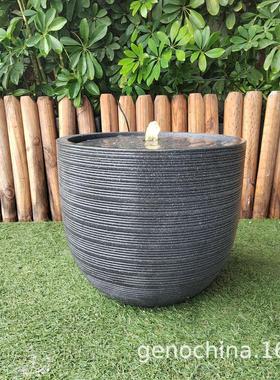 现代个性简约黑色横条纹石感喷泉园林庭院流水工艺品摆件插电款-1