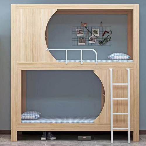 太空舱双层床实木民宿床电竞酒店上下铺学校宿舍高低床青旅上下床 - 图0