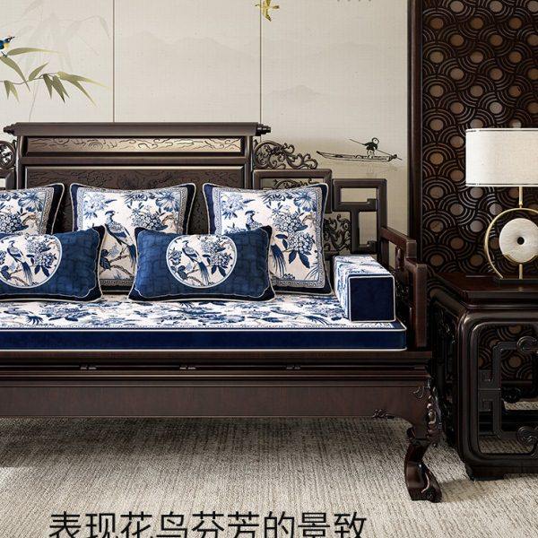 中式国风实木沙发海绵垫子防滑四季通用红木罗汉床垫定制水墨青花,淘宝优惠券,粉丝福利购,淘宝优惠卷