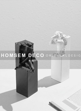 现代简约黑白组合抽象艺术人物书挡售楼处民N宿客厅书房软装饰摆