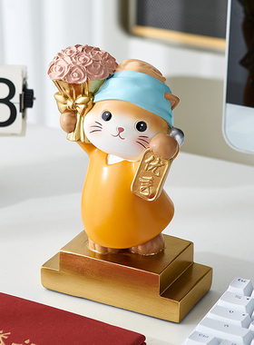 猫装饰摆件可爱创意情绪治愈办公B室工位桌面支架置物架送女生礼