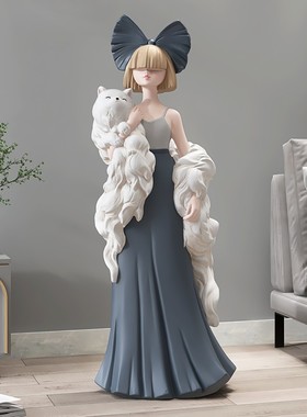 大型女孩落地摆件客厅卧室v搬家家居饰品电视柜旁边乔迁新居礼品