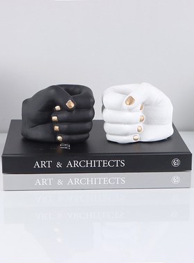 北欧现代a简约捧手托盘拳头摆件售楼处书房客厅餐桌面家居软装饰