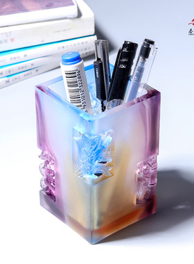 琉璃笔筒文d创梅兰竹菊中国风礼物送老师领导定制礼品摆件工艺品