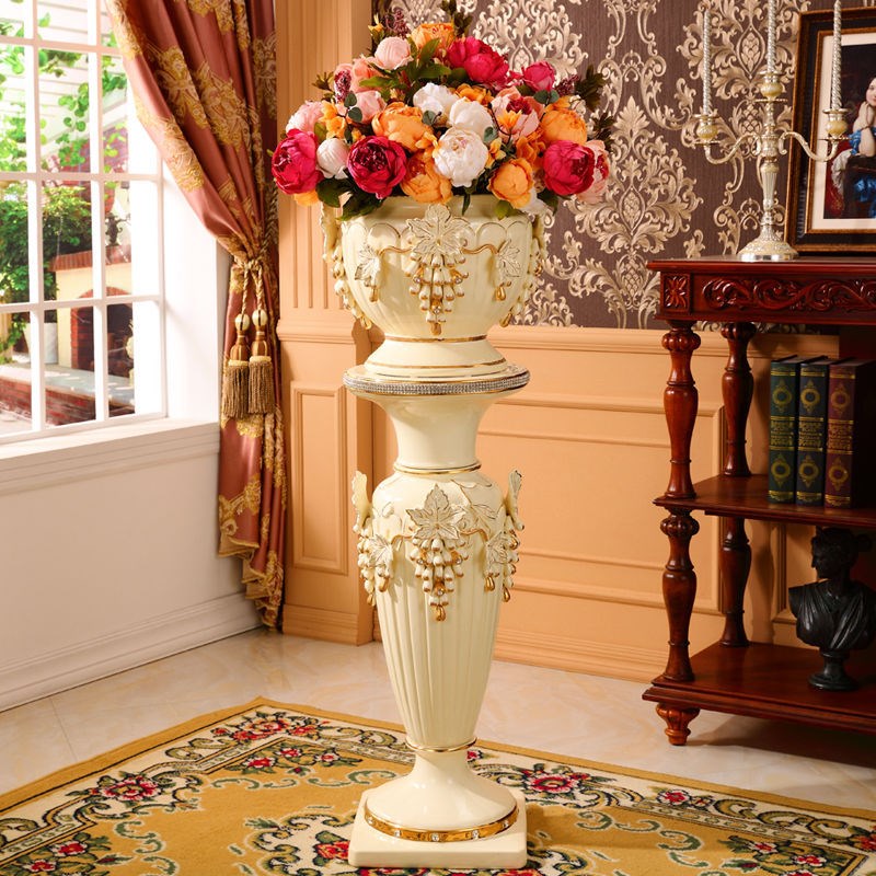 欧式罗马柱子摆件客厅高档奢华大花瓶陶瓷落地花瓶T插花艺装饰花 - 图3