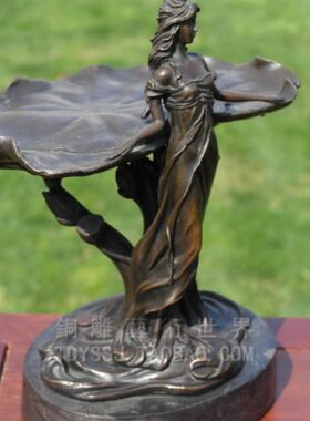 雕塑仙女果盆美女果盘铜工艺品摆件铜雕塑像艺术家居装饰礼品