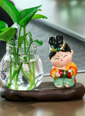 中式古典唐小圆h花瓶简约家居客厅创意飘窗博古器干花插花装饰摆