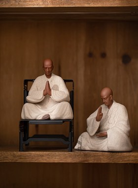 中式紫砂小和尚摆件禅意家居佛系小沙弥I办公室桌面陶瓷装饰品摆