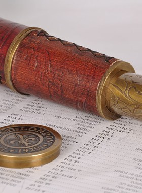 印度进口纯铜真皮礼盒望远镜单筒伸缩复古航海望远镜书Z房摆件装