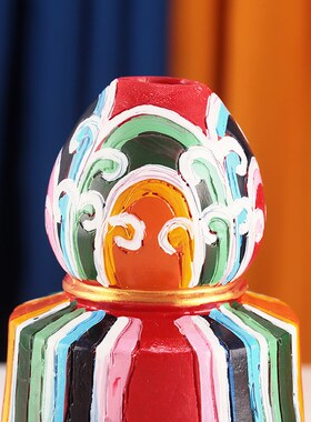 彩绘财神幡底座转金筒招财箭座子锡杖实木K彩绘底座手摇摆件圆口