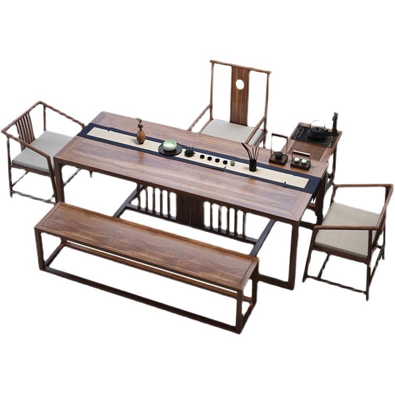 老榆木茶楼桌子泡茶桌禅意茶台茶几实木茶室家具新中式茶桌椅组合 - 图3