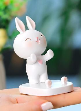 兔子手机支架办公桌装饰用品新款树脂工艺家居摆件办公文化用品女