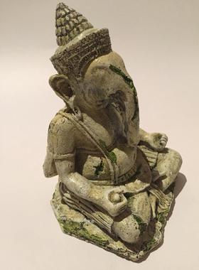 鱼缸造景装饰水族箱摆件爬虫箱仿真古佛像象神坐像浮雕