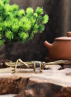 纯铜蝗虫蚂蚱茶宠摆件黄铜盖置铁壶盖托创意仿真茶玩功夫茶具配件