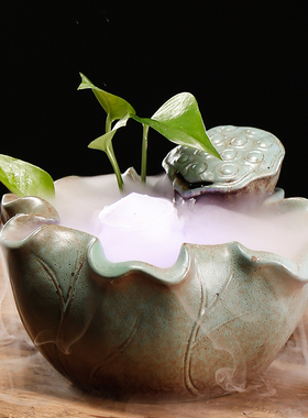 新中式陶瓷简约小型流水s招财摆件喷泉水循环办公室客厅桌面装饰