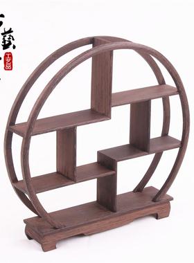 鸡翅木实木茶具架小博古架摆件 红木多宝格阁紫砂壶架子奇石底座