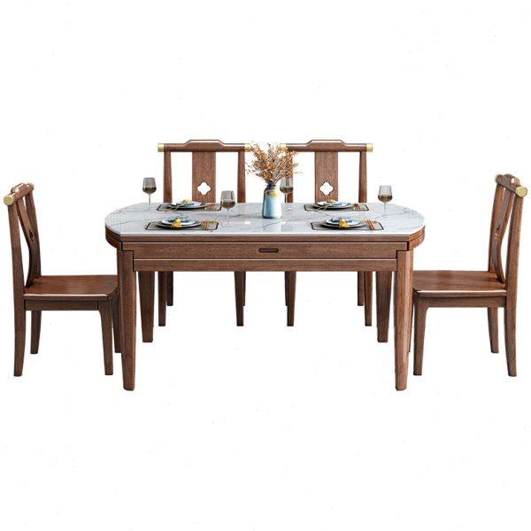 岩板折叠餐桌新中式实木伸缩餐桌椅组合胡桃木小户型家用圆桌饭桌,淘宝优惠券,粉丝福利购,淘宝优惠卷