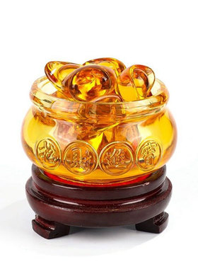 黄水晶聚宝盆摆件金黄色元宝招y财聚财家居客厅装饰品开业乔迁礼