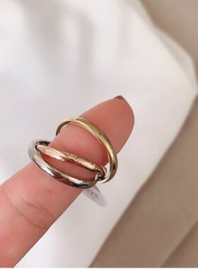 大码戒指女胖MM三环三色时尚个性加肥加大胖人粗手大号食指指环潮
