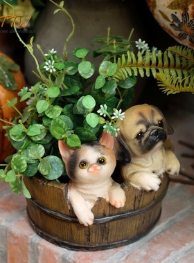 可爱猫狗情侣庭院阳台多功能收纳花盆花器花架花园装Y饰品树脂摆