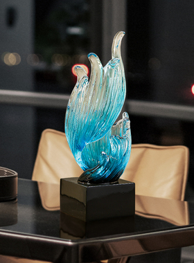 现代轻奢高档e风生水起摆件创意大气客厅酒柜办公室装饰品水晶摆