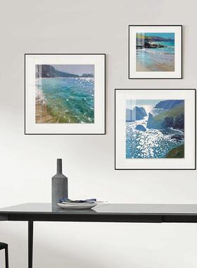 摘光 现代简约海景卧室摆画餐厅油画风景挂画粼粼海浪正方形画