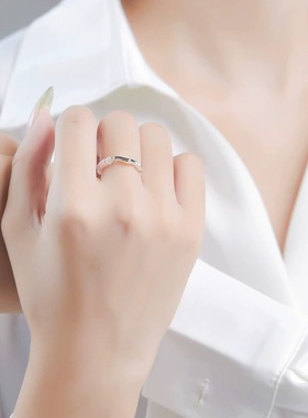 S925纯银波浪3mm仿珍珠戒指女ins风法式小众简约设计感弹力绳指环