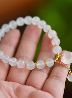 龙星惜上s925银玉髓手串福字平安锁手链女白玛瑙天然新中式手串