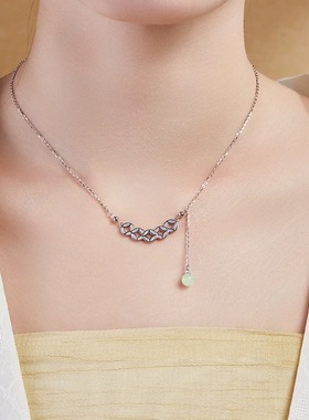 龙星惜上S925纯银铜钱天然和田玉吊坠项链女新中式轻奢锁骨链礼物